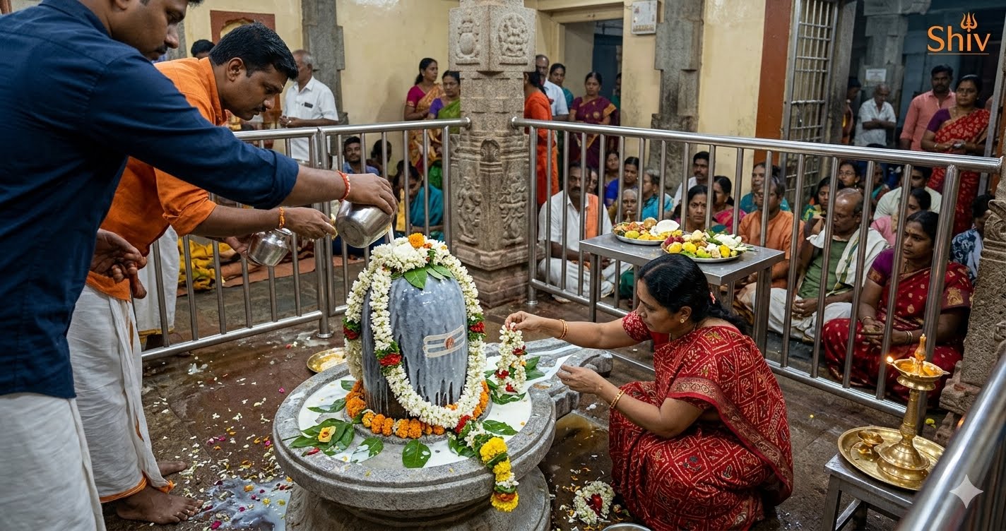 शुभ श्रावण शिवरात्रि पर दूध, जल और बेलपत्र से पूजे जा रहे अलौकिक शिवलिंग का क्लोज-अप शॉट