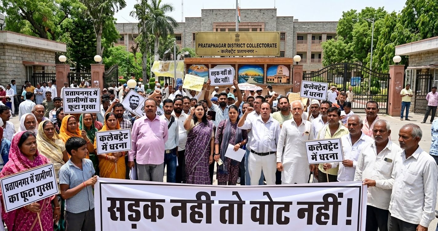 सड़क नहीं तो वोट नहीं! प्रतापनगर में ग्रामीणों का फूटा गुस्सा, कलेक्ट्रेट में दिया धरना